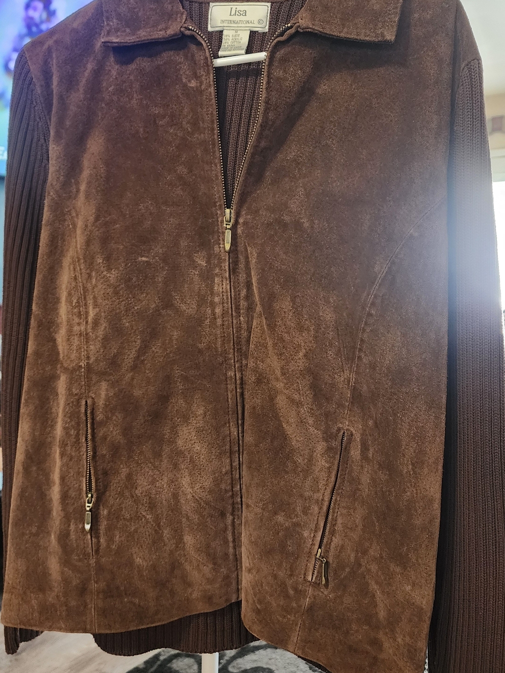 Lisa International Women’s Brown Suede Zip Front Jacket Sz Med
